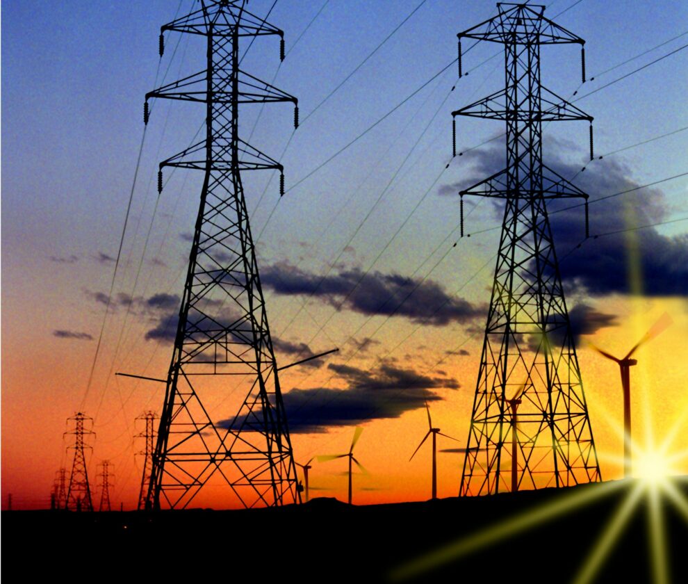 Electricity towers and wind turbines